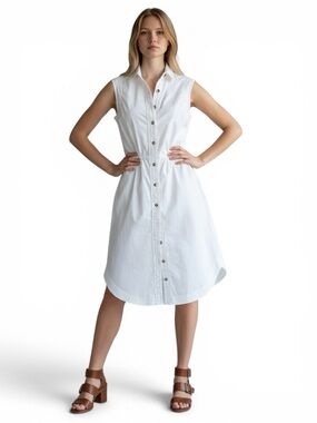 Pilcro Anthropologie White Shirt Dress Sleeveless Button Front Midi Cotton Small